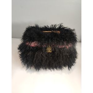 Upcycled Vintage Samsonite Mongolian Fur Makeup Case w Metal Elephant Handle